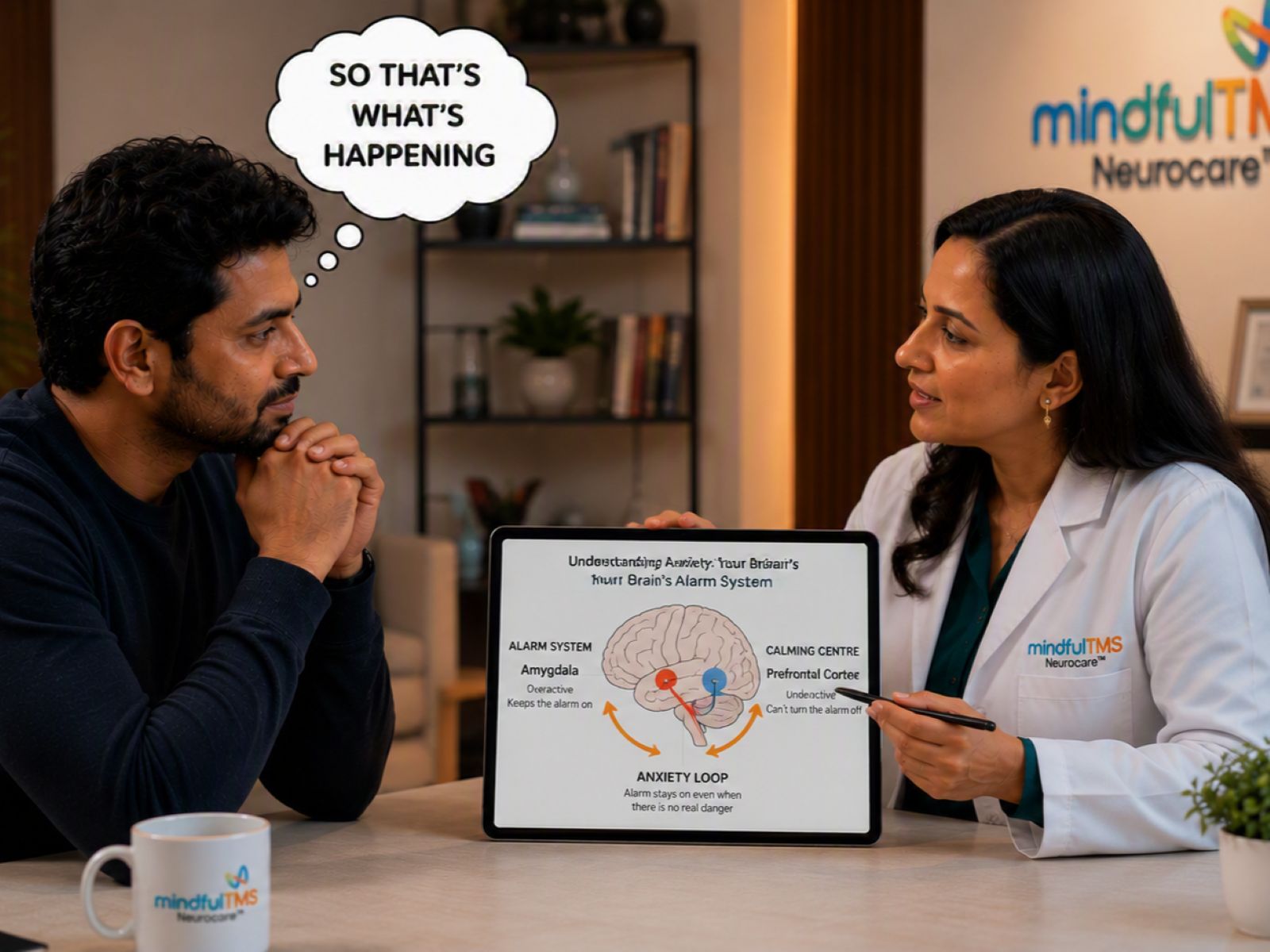 Consultation explaining the brain's alarm system in anxiety