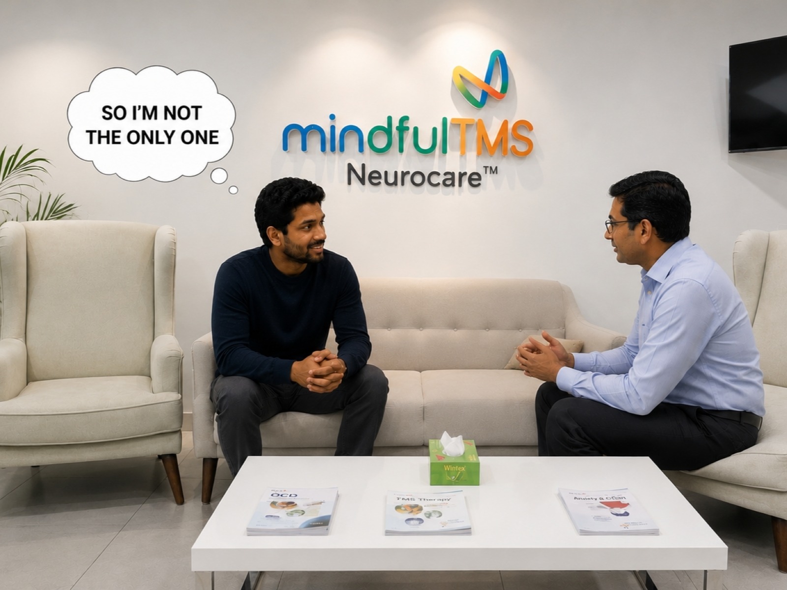 Man feeling relieved while talking to a professional about OCD