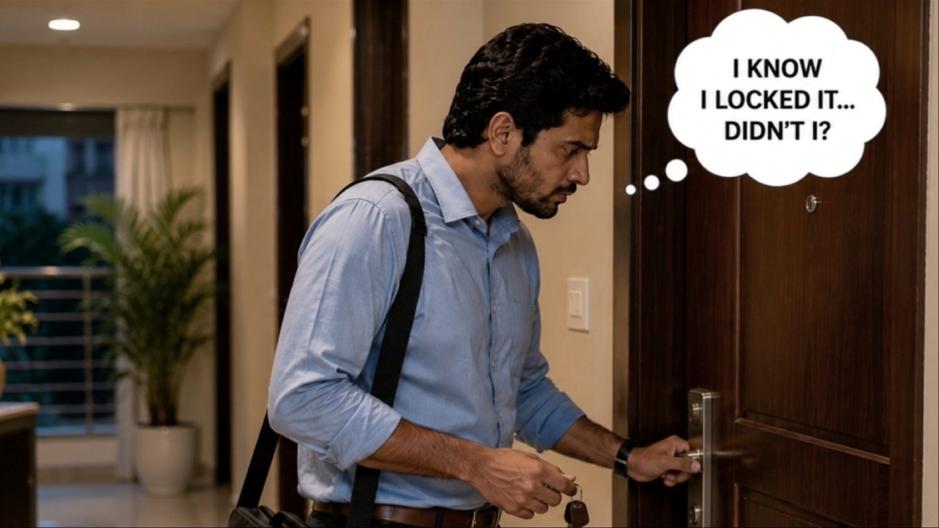 Man checking his door lock again, a common OCD symptom