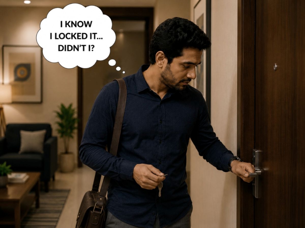 Man checking the door lock again and again