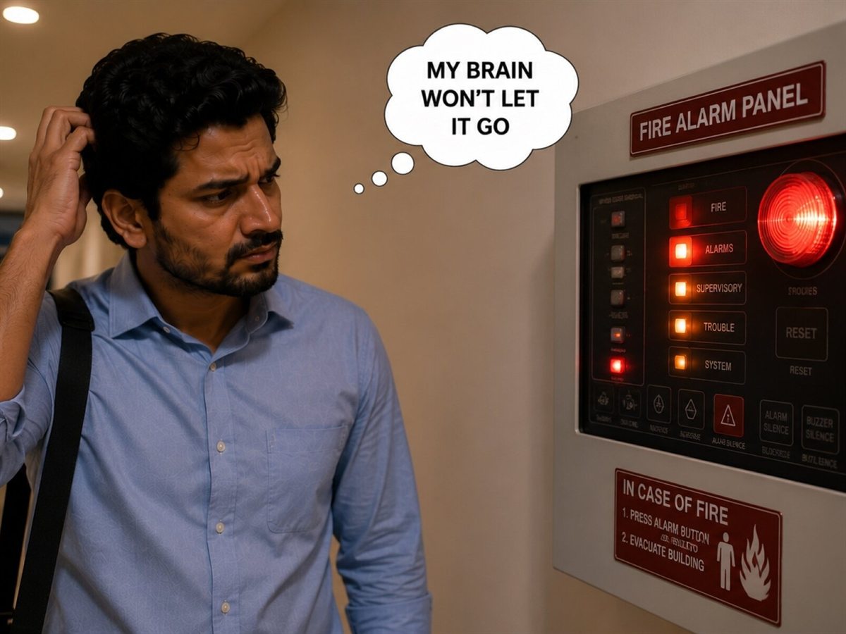 Fire alarm panel showing how the OCD brain alarm goes off with no real threat